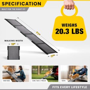 Alternative view of PATHOSIO PETS Portable Dog Ramp for Car – Foldable Dog Car Ramp for Truck, SUV, High Bed & Sofa with Anti-Slip Feet & Traction Carpet – Small to Large Breeds (71" Long & 17" Wide)