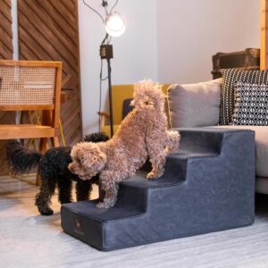 Alternative view of Noah & Paw Dog Stairs, Dog Ramp for Bed (17" Extra Wide) Pet Stairs for High Bed, Design to Fit Small and Large Breeds, Durable 4 Pet Steps for Couch (35 Foam Density) Leather Collection